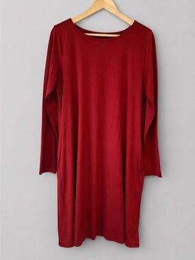 Wool& rowena merino wool long sleeve swing dress in poppy red size XL LONG